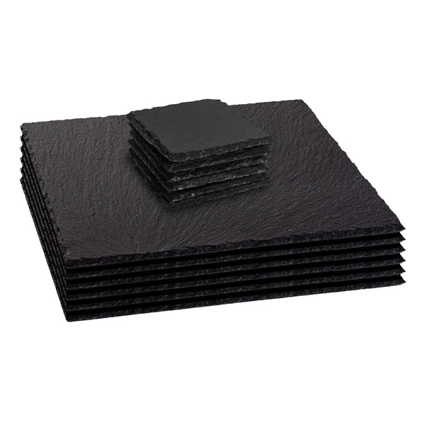 nicola spring 12pc Black Square Slate Placemats & Coasters Set