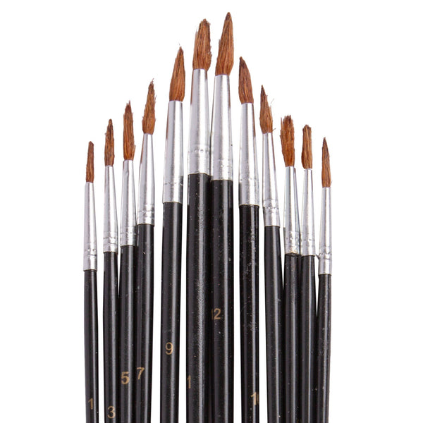Nicola Spring 12pc Black Wooden Artist's Paint Brush Set