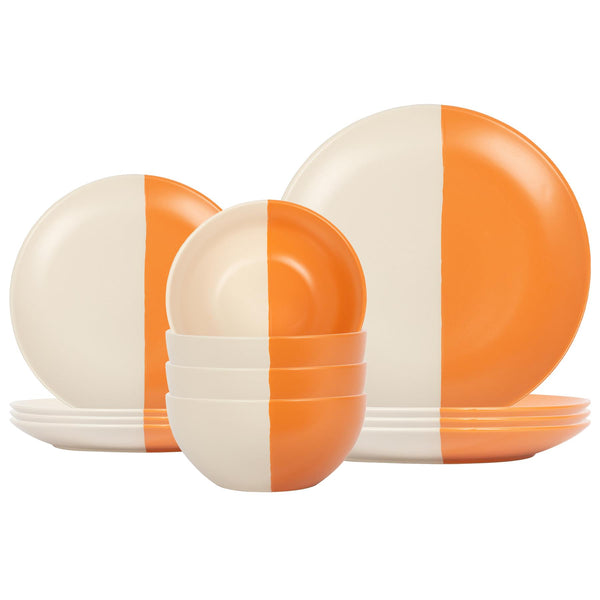 nicola spring 12pc Colour Block Stoneware Dinner Set