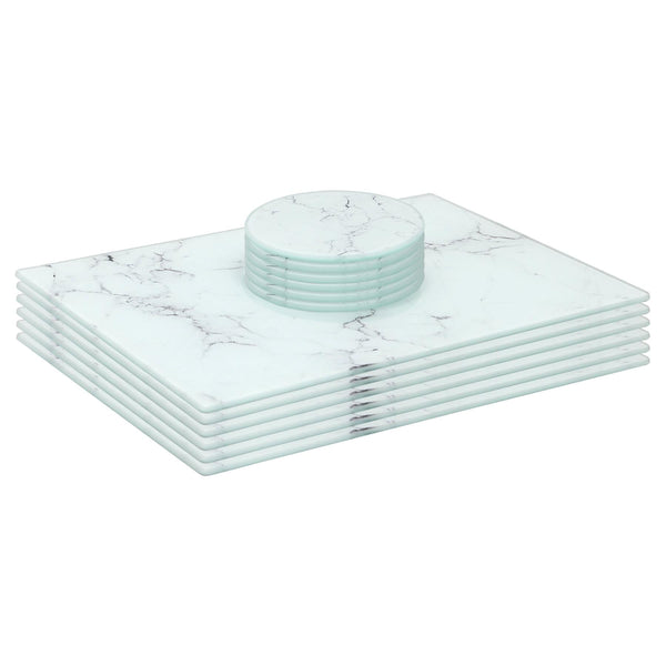 nicola spring 12pc Rectangle Glass Placemats & Round Coasters Set - 30cm x 20cm - Marble
