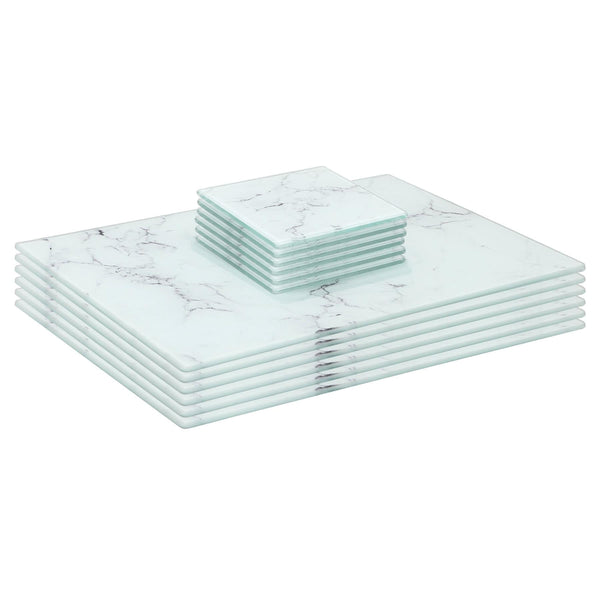 nicola spring 12pc Rectangle Glass Placemats & Square Coasters Set - 30cm x 20cm - Marble