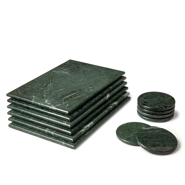 nicola spring 12pc Rectangle Marble Placemats & Round Coasters Set - 30cm x 20cm - Green