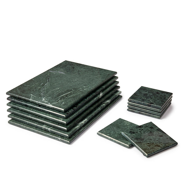 nicola spring 12pc Rectangle Marble Placemats & Square Coasters Set - 30cm x 20cm - Green