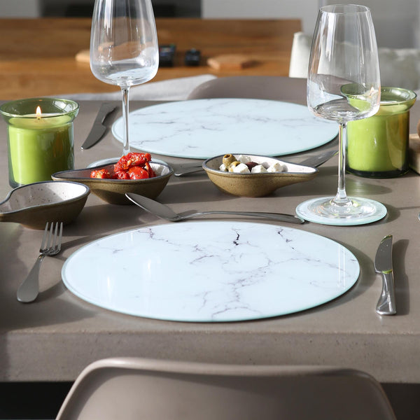 Nicola Spring 12pc Round Glass Placemats & Round Coasters Set - 30cm - Marble
