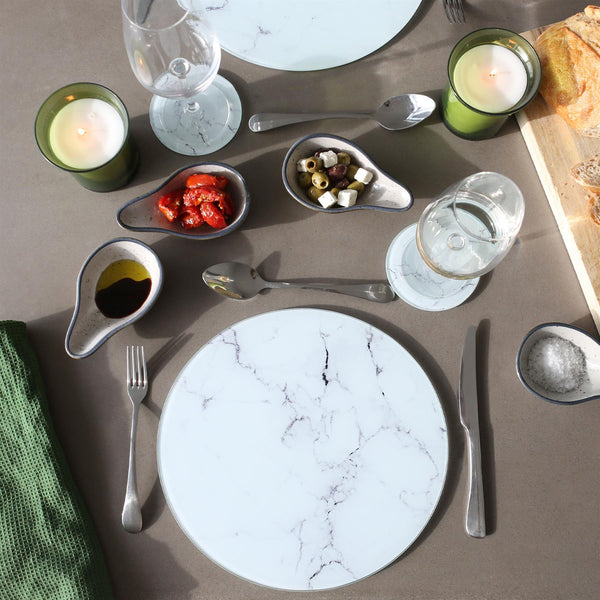 Nicola Spring 12pc Round Glass Placemats & Round Coasters Set - 30cm - Marble