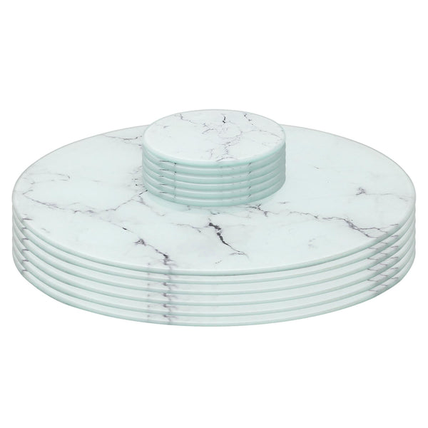 nicola spring 12pc Round Glass Placemats & Round Coasters Set - 30cm - Marble