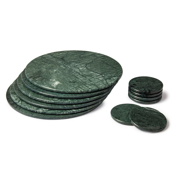 nicola spring 12pc Round Marble Placemats & Round Coasters Set - 30cm - Green