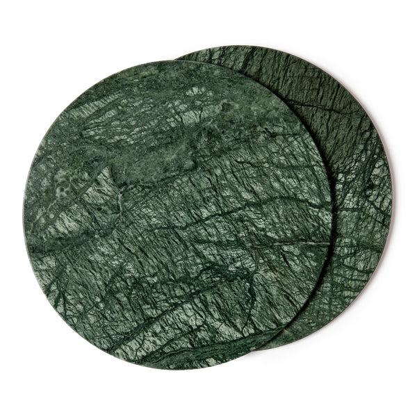 Nicola Spring 12pc Round Marble Placemats & Square Coasters Set - 30cm - Green