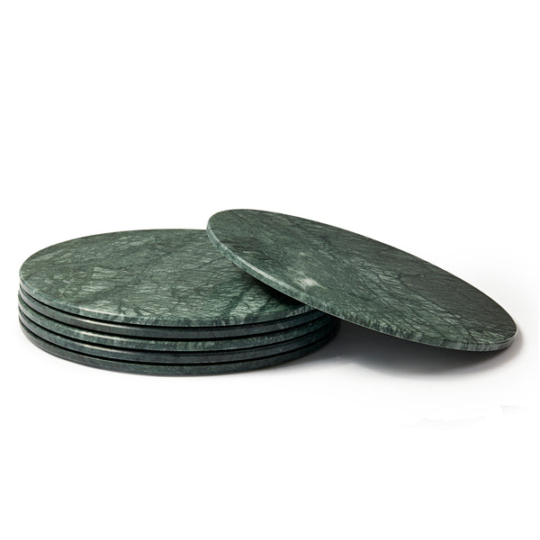 Nicola Spring 12pc Round Marble Placemats & Square Coasters Set - 30cm - Green