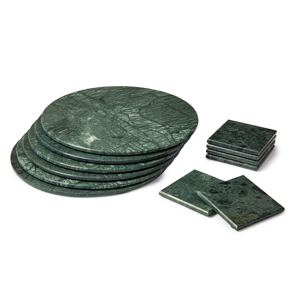 nicola spring 12pc Round Marble Placemats & Square Coasters Set - 30cm - Green
