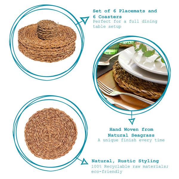 Nicola Spring 12pc Woven Seagrass Placemats & Coasters Set