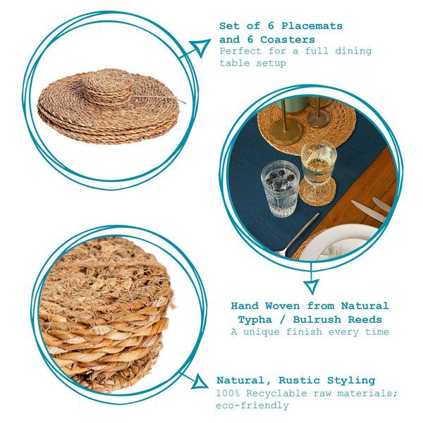 Nicola Spring 12pc Woven Typha Placemats & Coasters Set