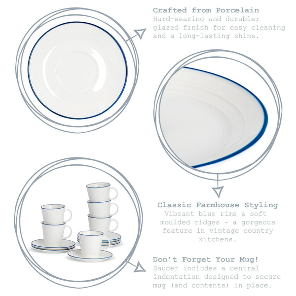 Nicola Spring 13cm Farmhouse White Porcelain Espresso Saucers - Pack Of Six