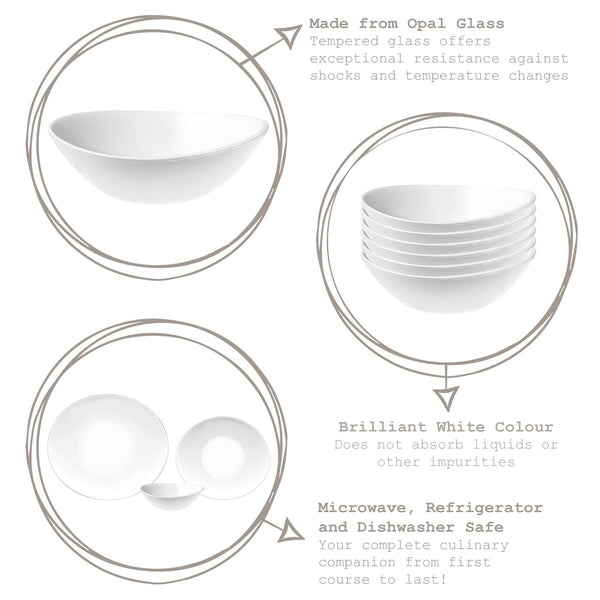 Nicola Spring 15cm White Prometeo Glass Cereal Bowls - Pack Of Six