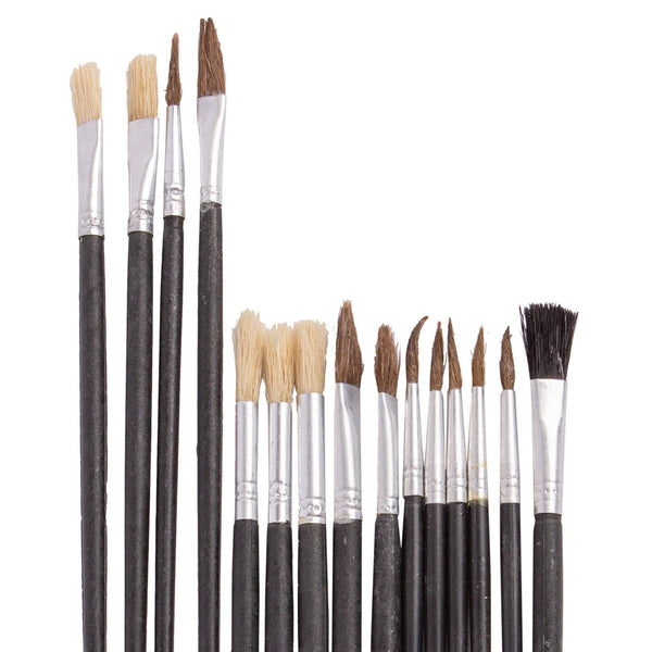 Nicola Spring 15pc Black Wooden Artist's Paint Brush Set