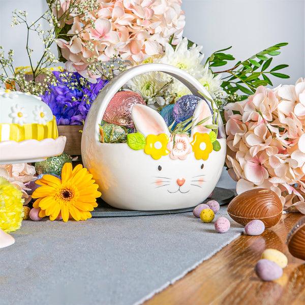 Nicola Spring 16.5cm Yellow Flower Bunny Dolomite Easter Basket