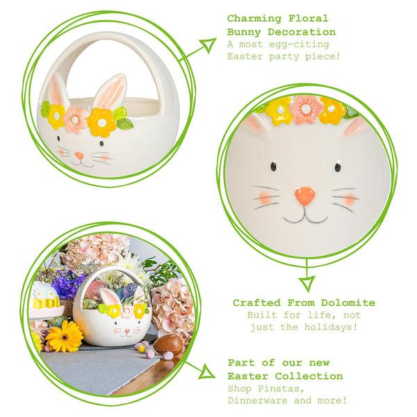 Nicola Spring 16.5cm Yellow Flower Bunny Dolomite Easter Basket
