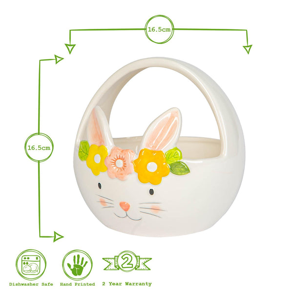 Nicola Spring 16.5cm Yellow Flower Bunny Dolomite Easter Basket