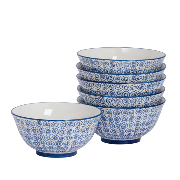 nicola spring 16cm Hand Printed Stoneware Cereal Bowls - Pack of Six