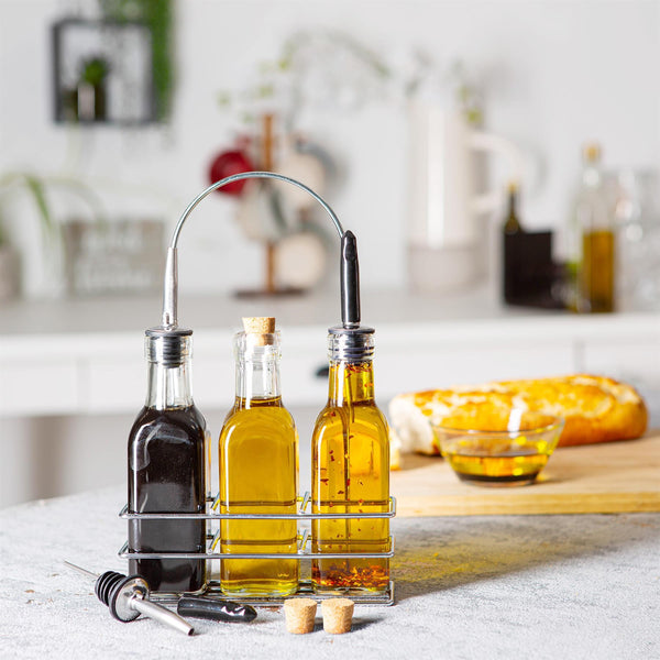 Nicola Spring 170ml Glass Olive Oil Pourer Bottles With Stand
