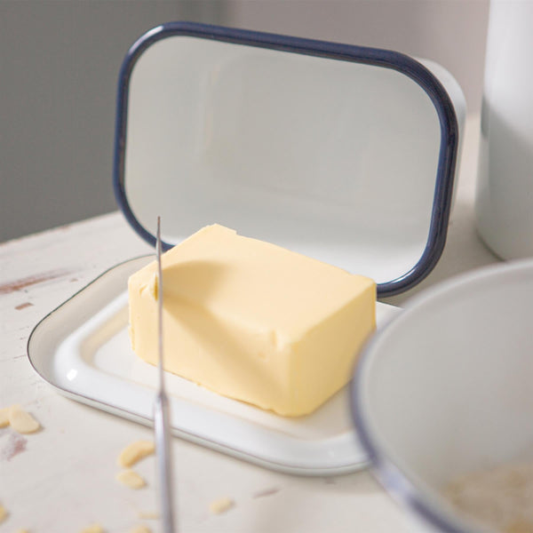 Nicola Spring 18.5cm X 10cm White Enamel Butter Dish