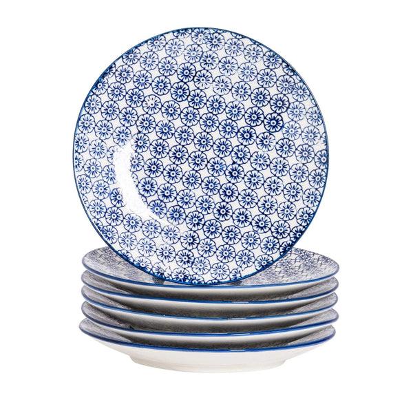 nicola spring 18cm Hand Printed Stoneware Side Plates - Pack of Six