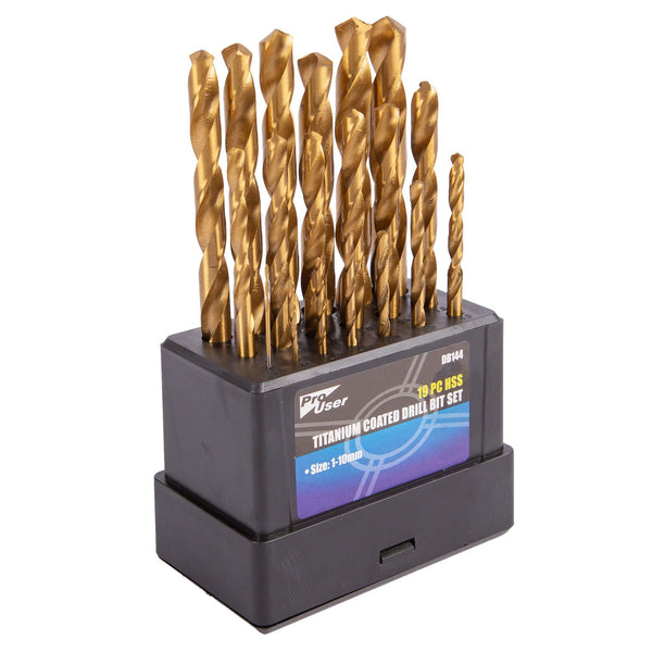 nicola spring 19pc Titanium Coated 1-10mm Steel HSS Drill Bit Set