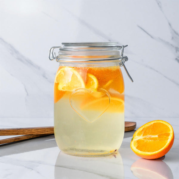 Nicola Spring 1L Air Tight Glass Storage Jar With Embossed Heart Detail