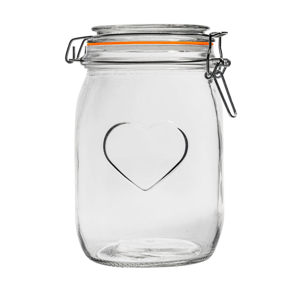 Nicola Spring 1L Air Tight Glass Storage Jar With Embossed Heart Detail