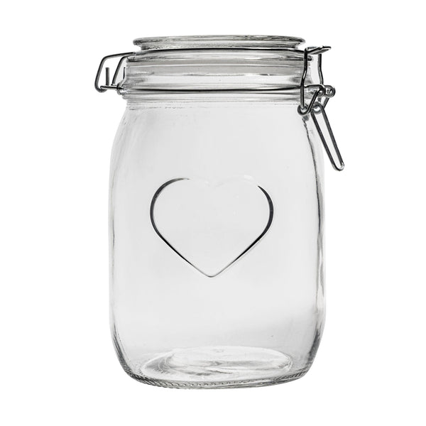 nicola spring 1L Air tight Glass Storage Jar with Embossed Heart Detail