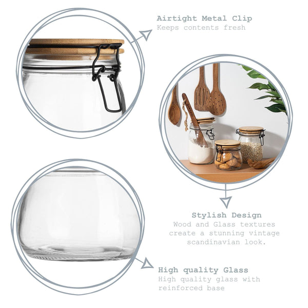 Nicola Spring 1L Air Tight Glass Storage Jar With Wooden Clip Lid