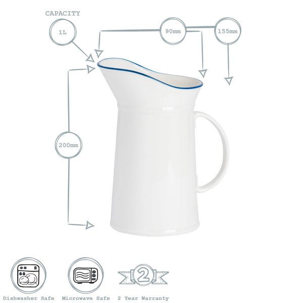 Nicola Spring 1L Farmhouse White Porcelain Water Milk Or Gravy Jug