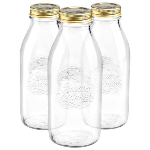 nicola spring 1L Quattro Stagioni Glass Bottles with Screw Top Lid - Pack of 3