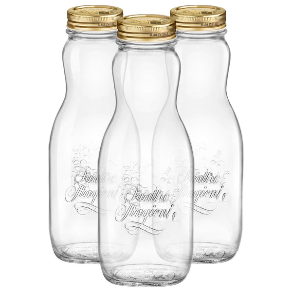 nicola spring 1L Quattro Stagioni Glass Juice Bottles with Screw Top Lid - Pack of 3