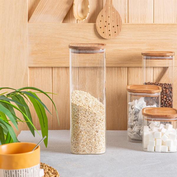 Nicola Spring 2.2L Square Glass Storage Jar With Wooden Lid