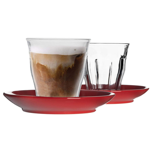 Nicola Spring 200ml Picardie Glass Coffee Cups & Saucers Set - Pack Of Six