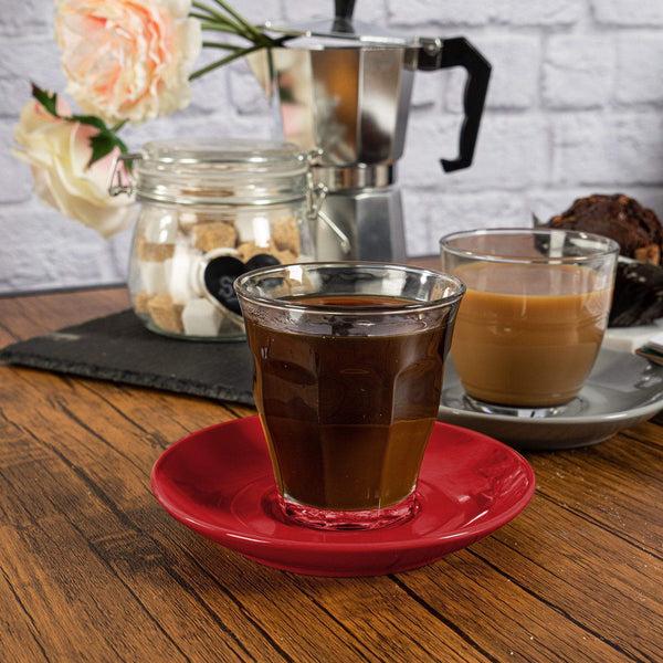 Nicola Spring 200ml Picardie Glass Coffee Cups & Saucers Set - Pack Of Six