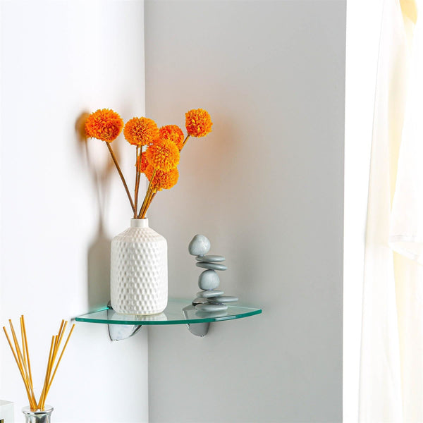 Nicola Spring 20cm Floating Glass Corner Shelf With Chrome Fixings