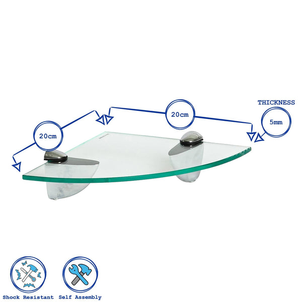Nicola Spring 20cm Floating Glass Corner Shelf With Chrome Fixings
