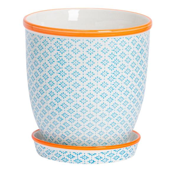 nicola spring 20cm Hand Printed Stoneware Plant Pot with Saucer