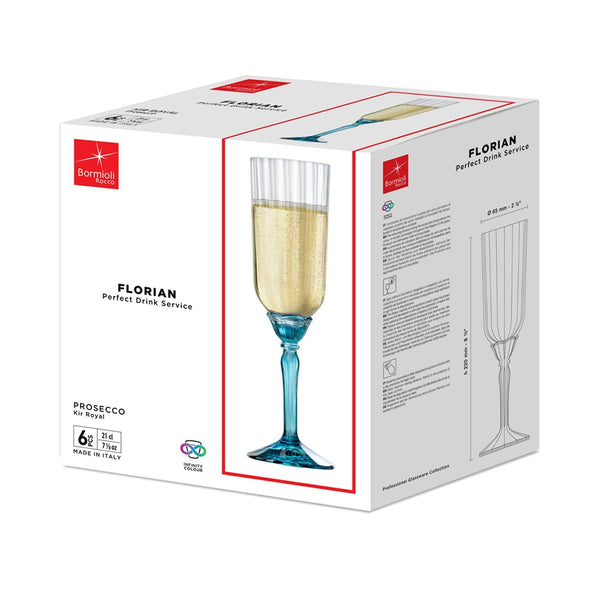 Nicola Spring 210ml Blue Florian Champagne Flutes - Pack Of Six