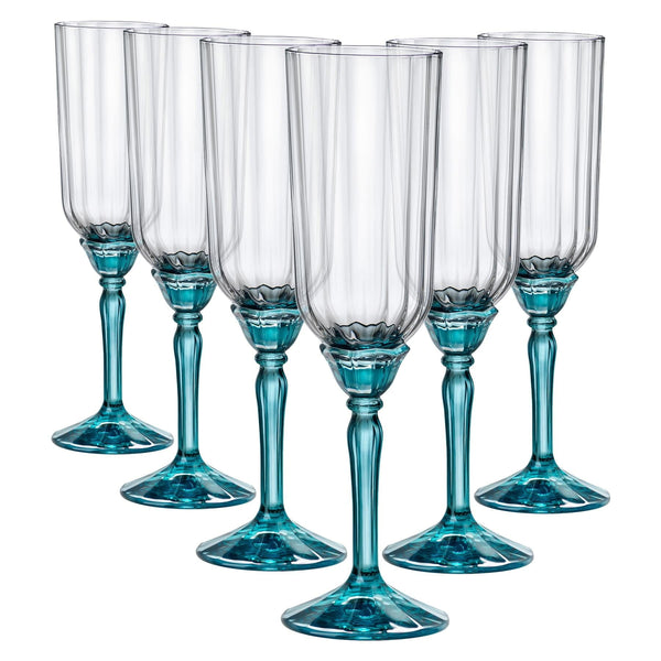 nicola spring 210ml Blue Florian Champagne Flutes - Pack of Six