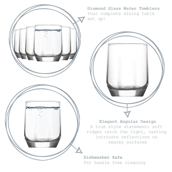 Nicola Spring 215ml Diamond Tumbler Glasses - Pack Of Six
