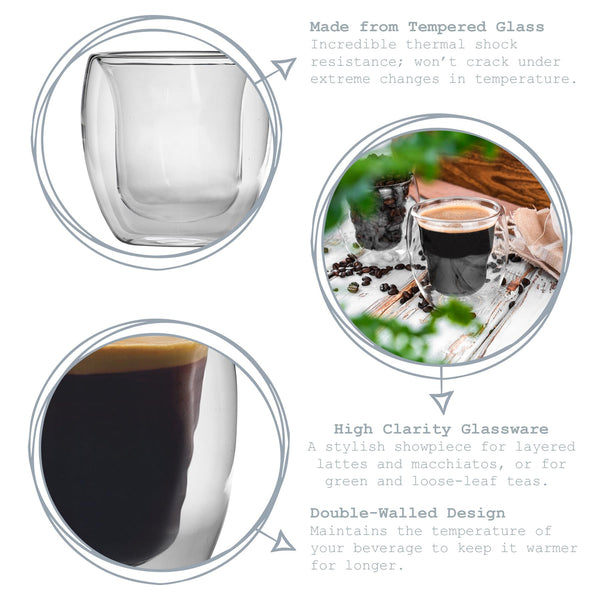 Nicola Spring 220ml Double Walled Glass Mugs - Clear - Pack Of 4