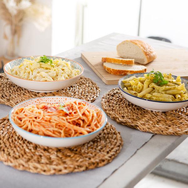 Nicola Spring 22cm Hand Printed Stoneware Pasta Bowls - Pack Of Six