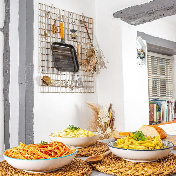 Nicola Spring 22cm Hand Printed Stoneware Pasta Bowls - Pack Of Six