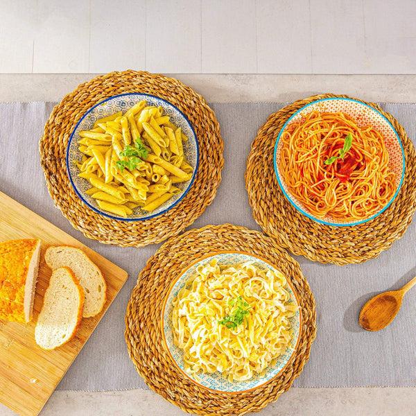 Nicola Spring 22cm Hand Printed Stoneware Pasta Bowls - Pack Of Six