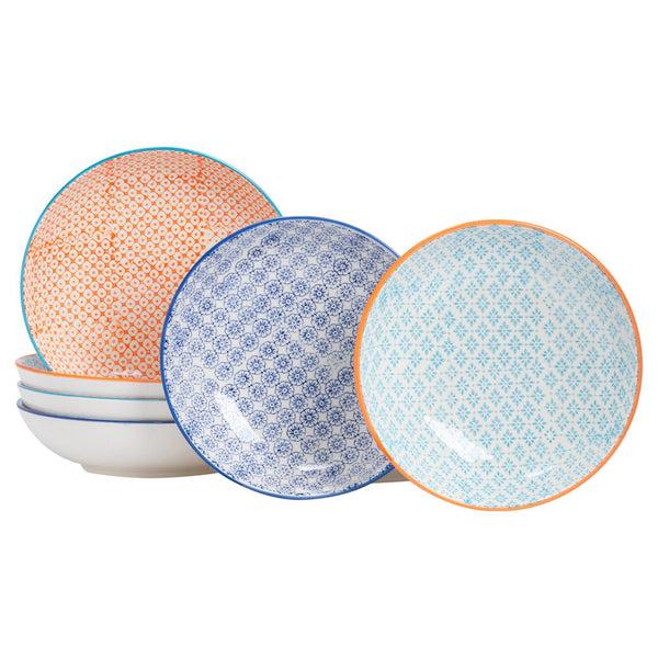 nicola spring 22cm Hand Printed Stoneware Pasta Bowls - Pack of Six