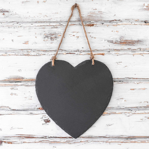Nicola Spring 24.5cm Black Heart Slate Hanging Notice Board