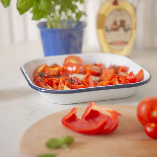 Nicola Spring 24.5cm X 24.5cm White Square Enamel Baking Tray